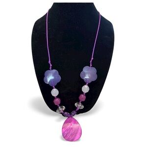 Vibrant Pink and Purple Floral Necklace EUC